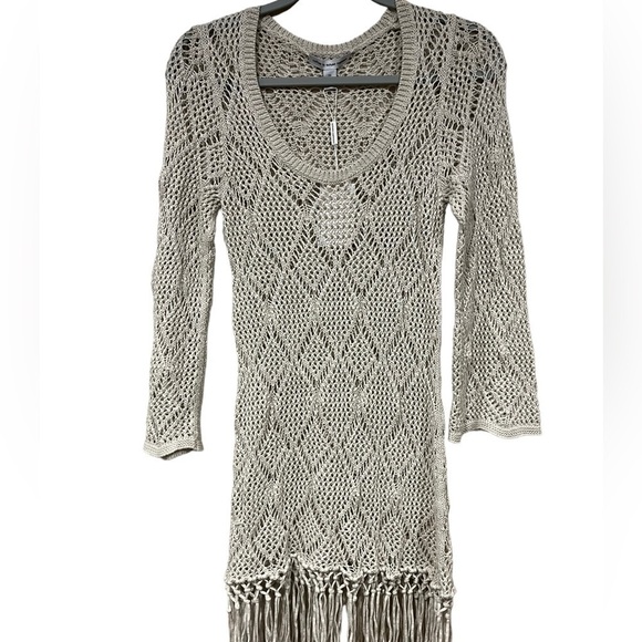 NWT Cotton By Autumn Cashmere Crochet Top Fringed Beige Extra Small - Picture 1 of 6